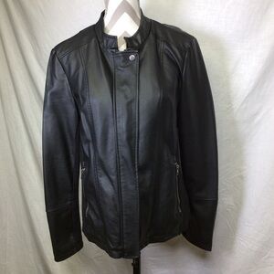 Style & Co Black Faux Leather Zip Up Jacket